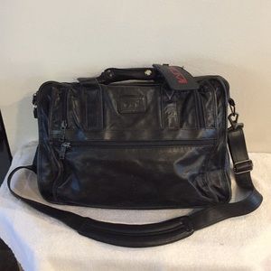tumi leather weekender bag